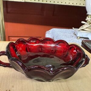 1 Red Glass Scalloped Bowl